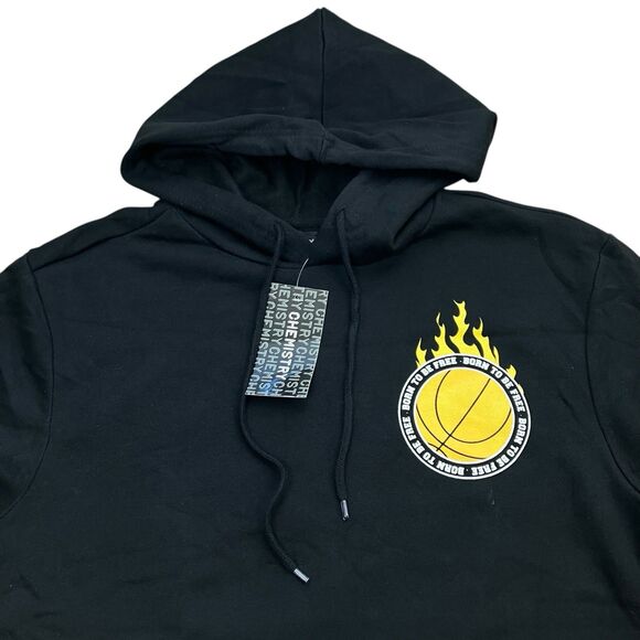 Basketball Graphic Hoodie Mens S Black Flame Ball Streetwear Skater Pullover NEW - Picture 4 of 13
